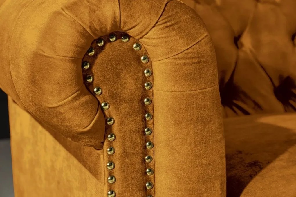 Canapea clasica stil englezesc Chesterfield 3 locuri, galben mustar