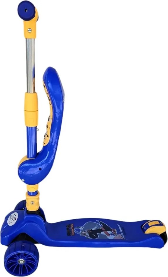 Trotineta 2 in 1 pentru copii cu roti luminoase din silicon NOVOKIDS™ Mini Scooter 8010, Cu melodii , 3 roti, Pliabila, Maner reglabil pe inaltime,