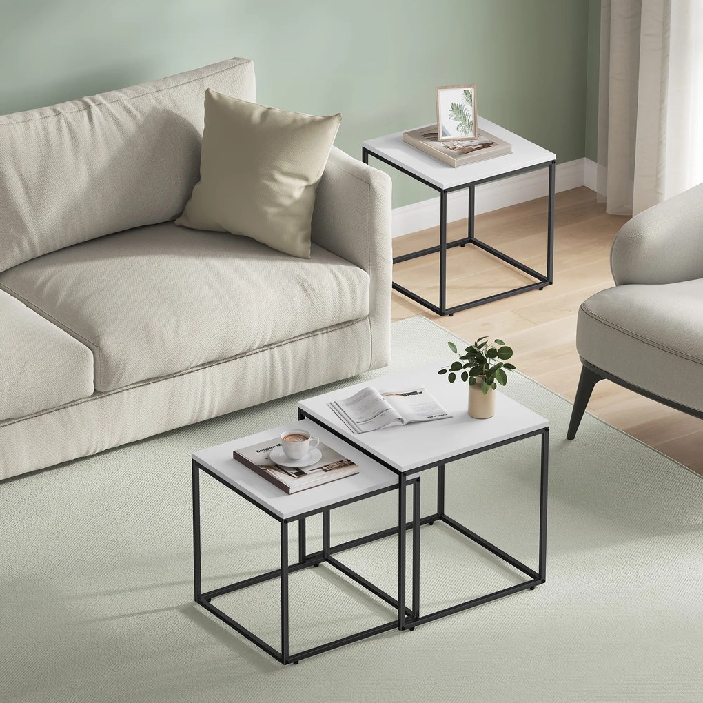 Set 2 piese mese de cafea QUADRO, albe