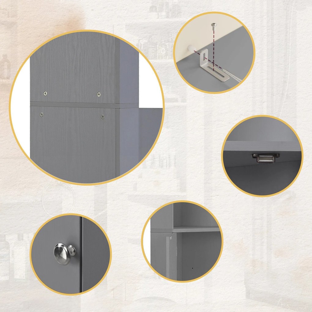 Dulap de baie colțar cu două rafturi, Gri | Aosom Romania