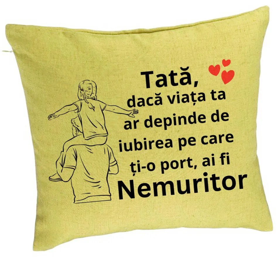 Perna Decorativacu Text pentru Tata 8, 40x40 cm, Verde, Husa Detasabila, Burduf