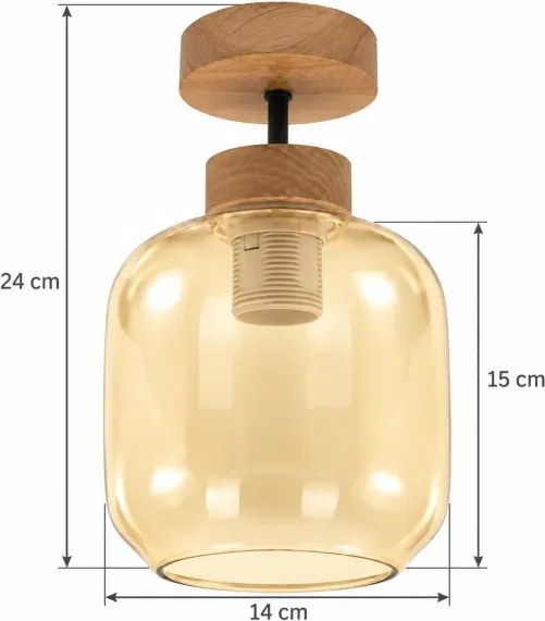 BRILAGI - Plafonieră LED aplicată R GLASS 1xE27/60W/230V pr. 14cm stejar/bej fumuriu