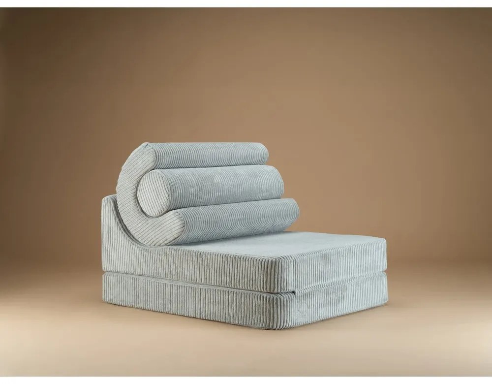 Fotoliu pentru copii verde mentă cu tapițerie din catifea reiată Flipster – Wigiwama