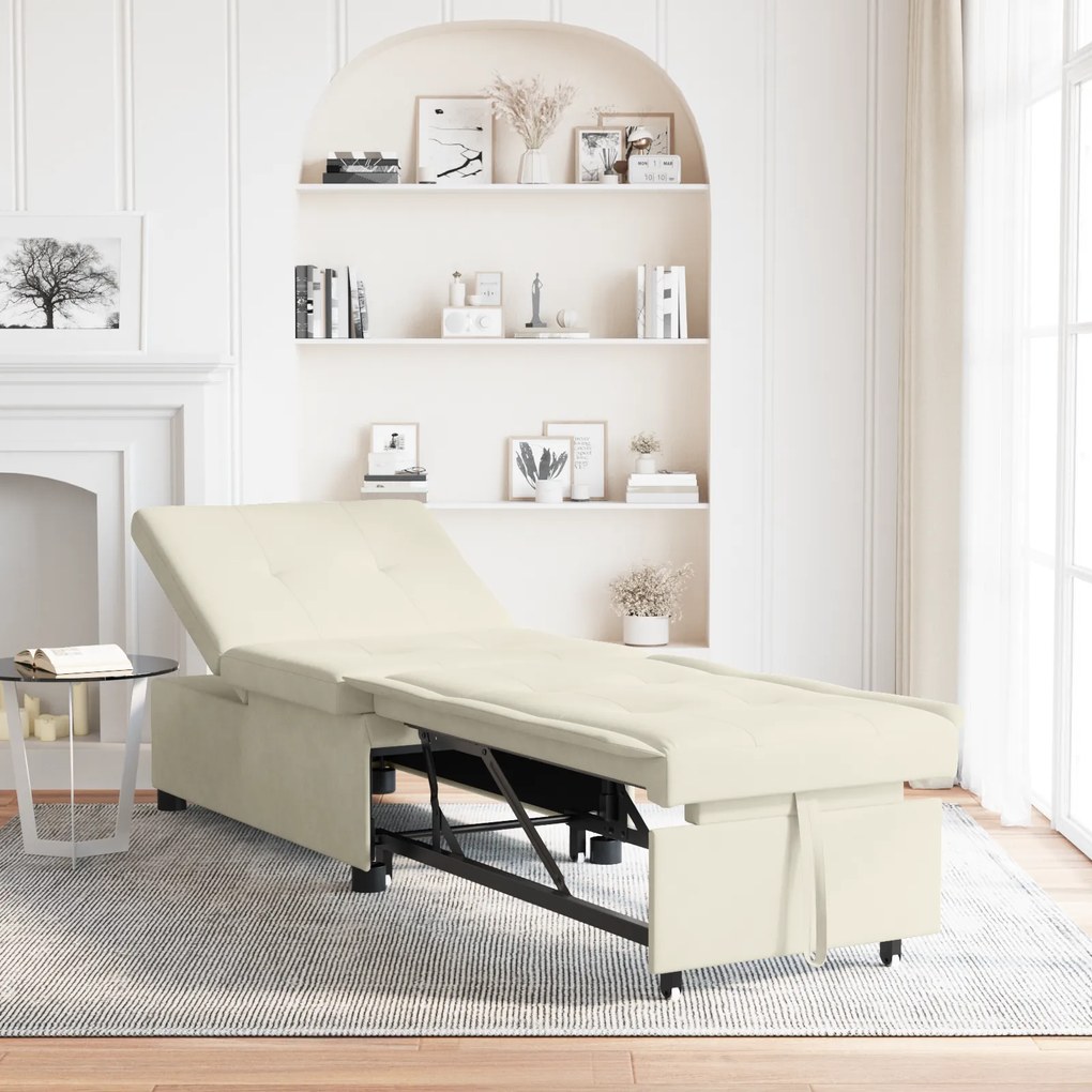 vidaXL Canapea extensibilă 3-in-1 Pull-Out Crem Catifea