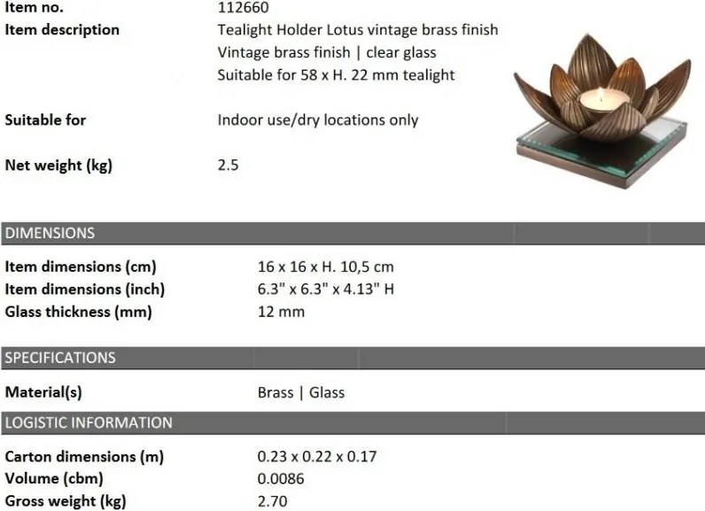 Suport lumanare, obiect decorativ design LUX Lotus