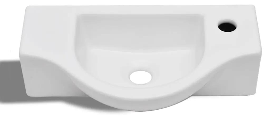 Chiuveta de baie din ceramica, gaura pentru robinet si preaplin, alb Alb