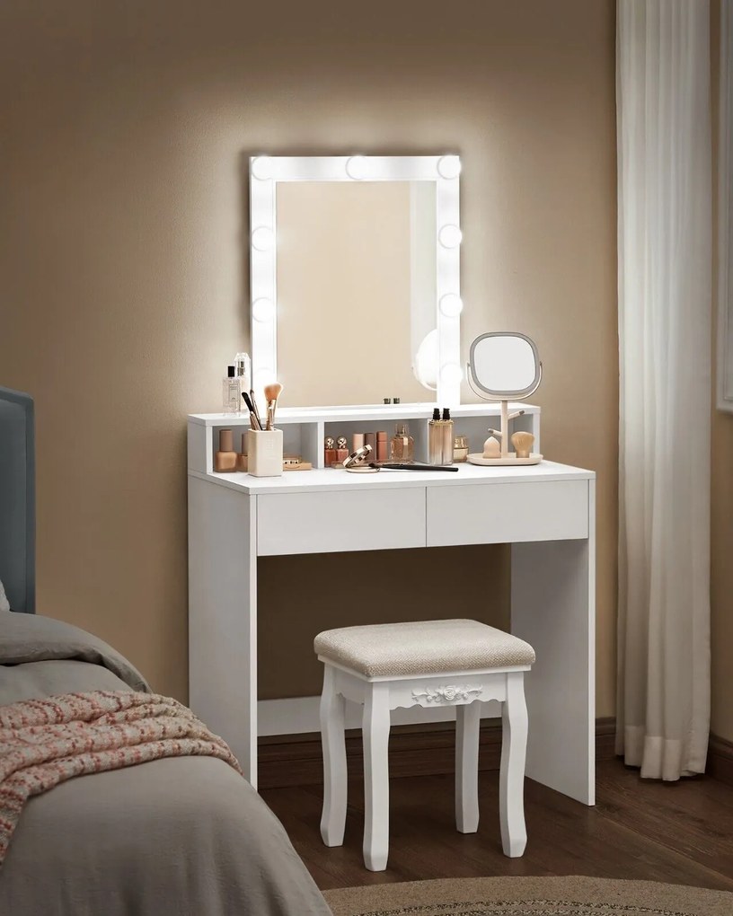 Măsuță de toaletă VANESA cu iluminare, 80x40x145cm, albă Jurhan