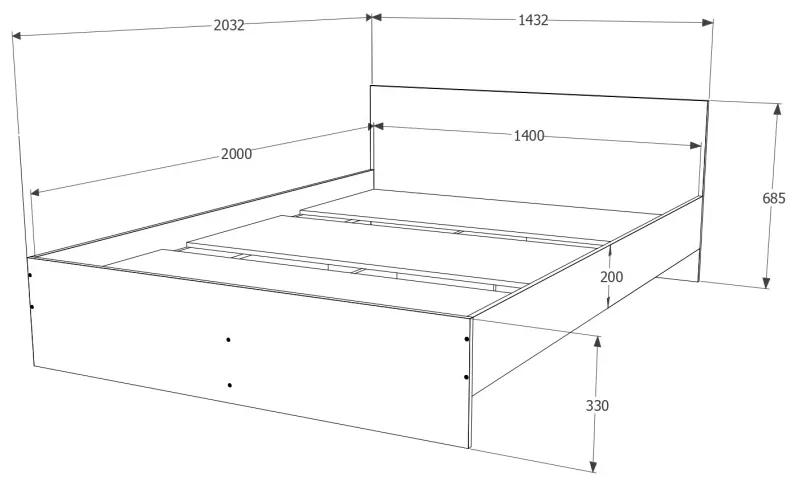 Pietro II NOU Cadru pat dublu 140x200, cu rama pat, cu saltea EDORMO 15 cm, sonoma