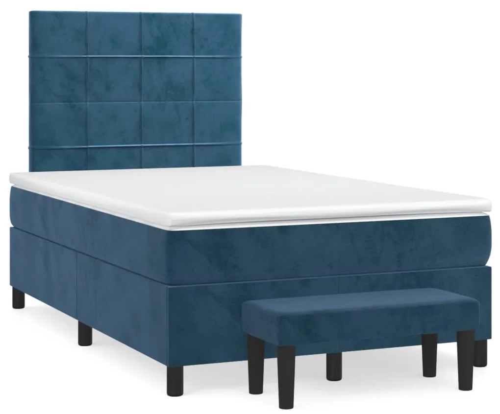 3137837 vidaXL Pat box spring cu saltea, albastru închis, 120x200 cm, catifea