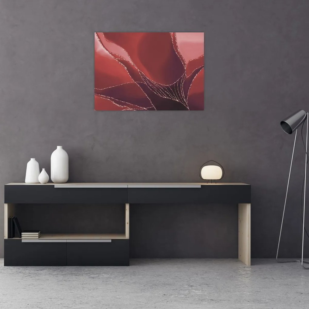 Tablou pe sticlă - Floare abstractă roșie N⁰2 (70x50 cm)