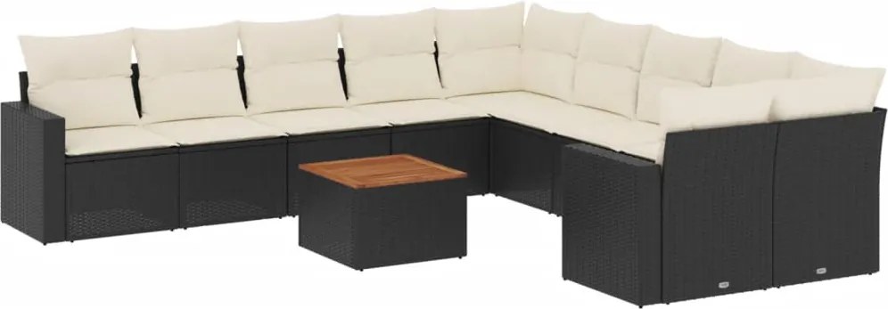 vidaXL Set canapele de grădină cu perne, 11 piese, negru, poliratan