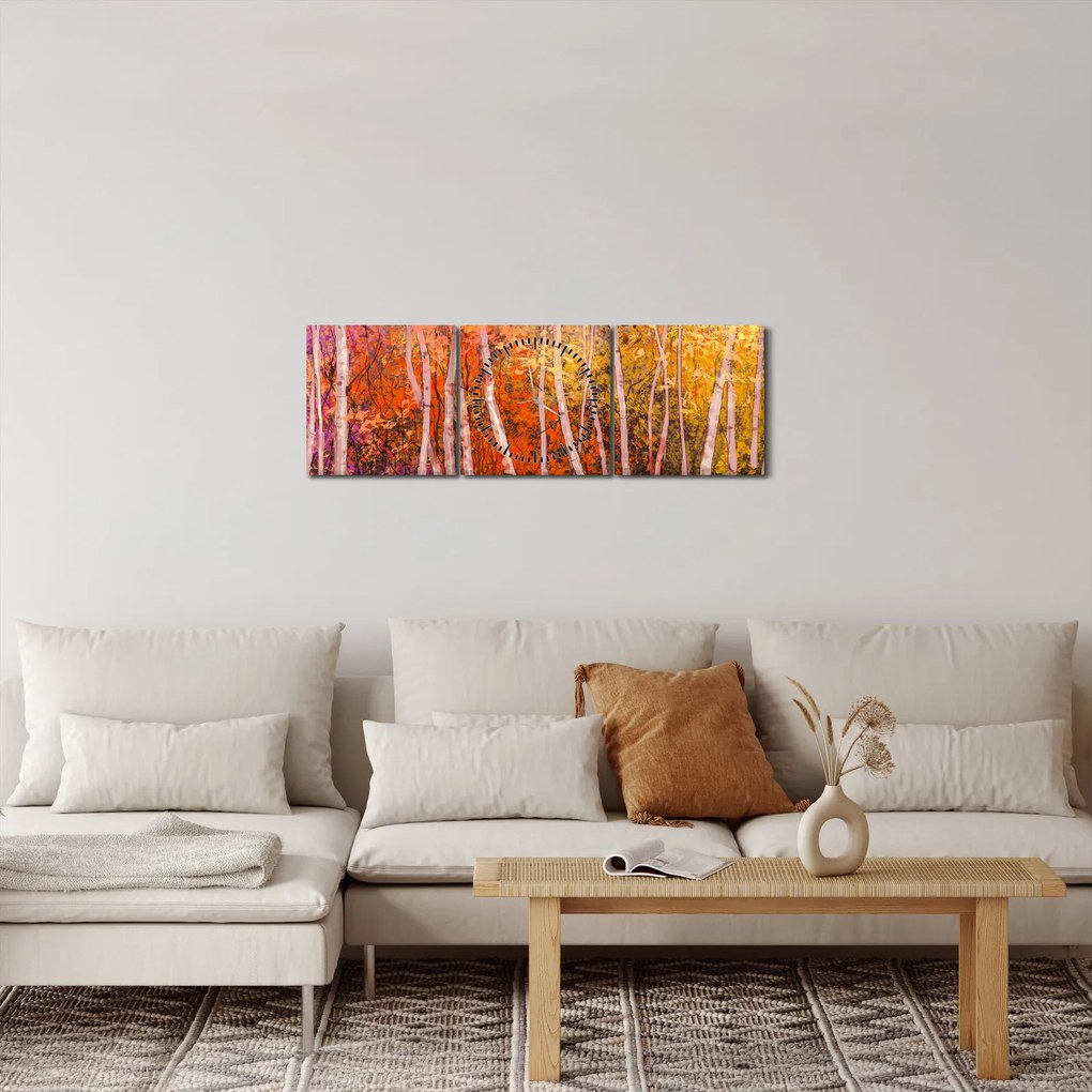 Tablou - Pădurea colorată (cu ceas) (90x30 cm)