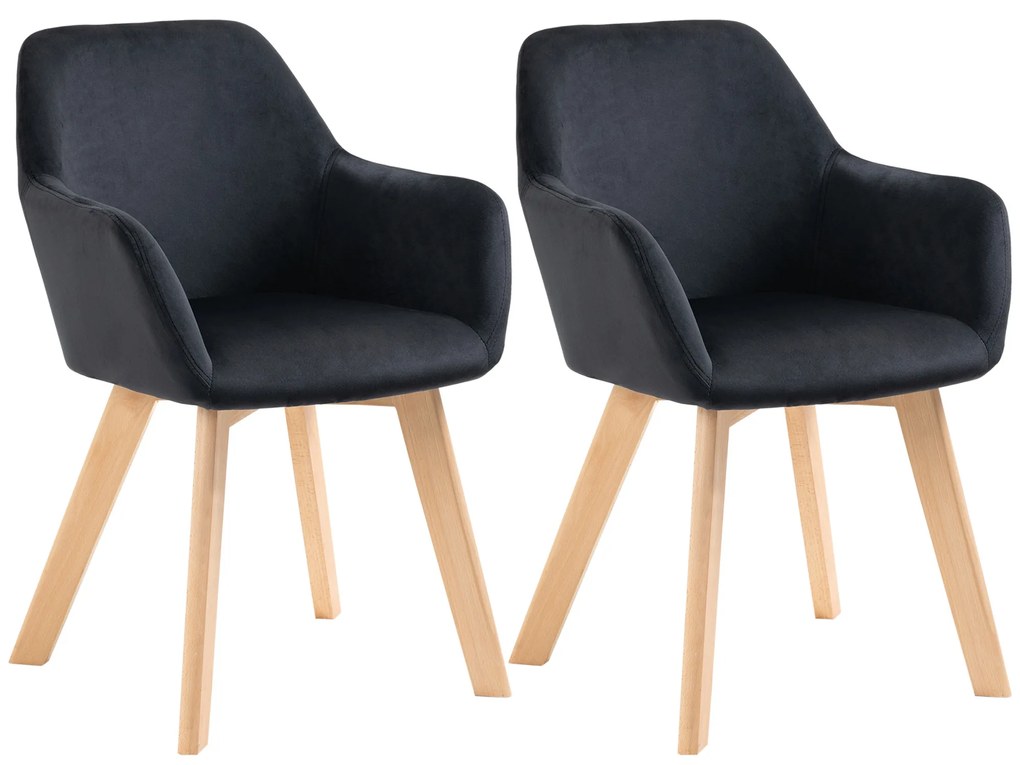 HOMCOM Scaune de Masă, Set de 2, Design Modern, Design de Catifea, Lemn de Cauțiuc, 54x57x80 cm, Negru | Aosom Romania