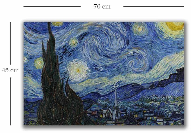 Pictura decorativa Wallxpert 978VNC1174, Noapte instelata de Vincent Van Gogh, 45x70 cm, Albastru