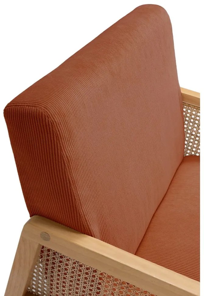 Fotoliu cărămiziu țesut cu tapițerie din catifea reiată Debra – Marckeric