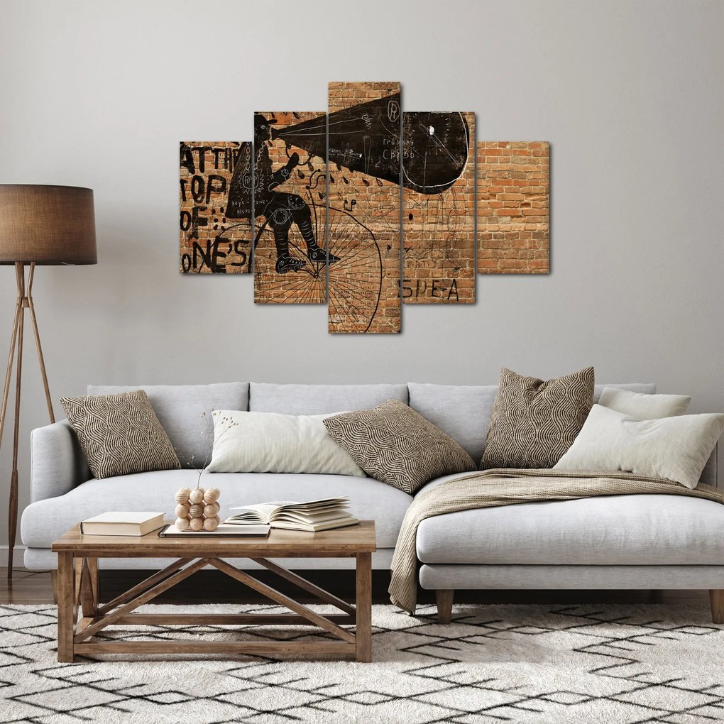 Tablou - Barbat cu biciclete stil Bansky (150x105 cm)