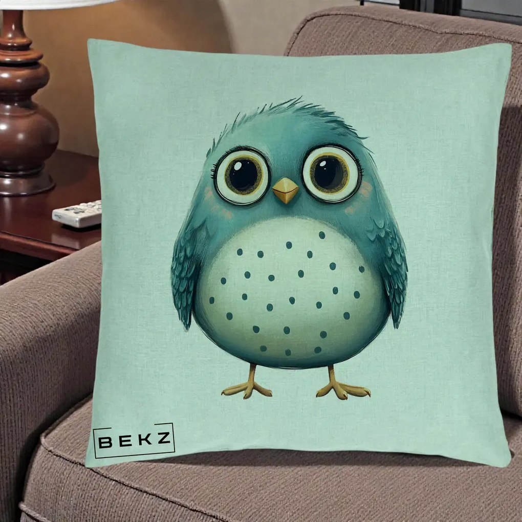 Perna Decorativa Pasare Teal cu Buline Teal, 40x40 cm, Verde Menta, Husa Detasabila, Perna Inclusa, BEKZ®
