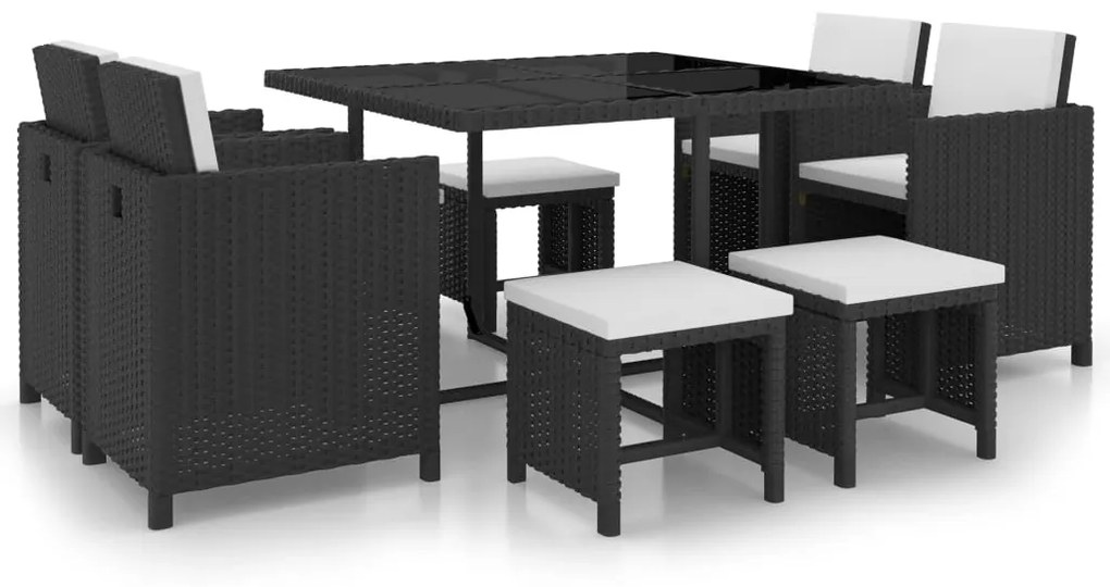 vidaXL Set mobilier de exterior cu perne, 9 piese, negru, poliratan