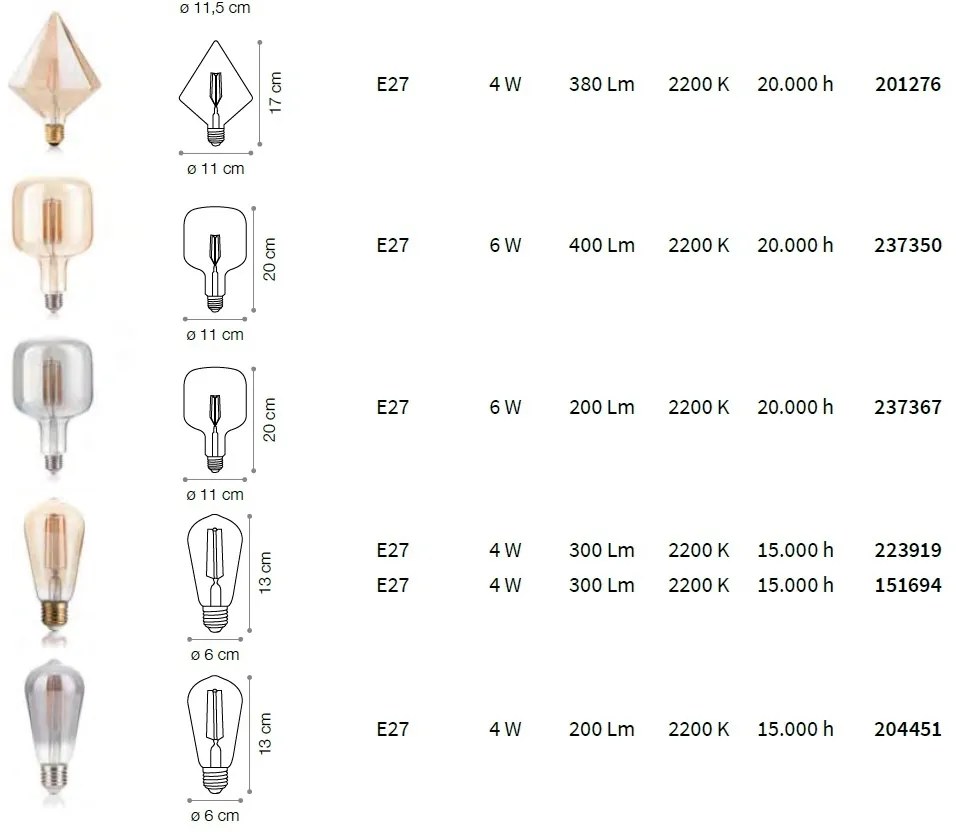 Bec LED E27 VINTAGE 04W DIAMOND AMBRA 2200K 201269 IDL
