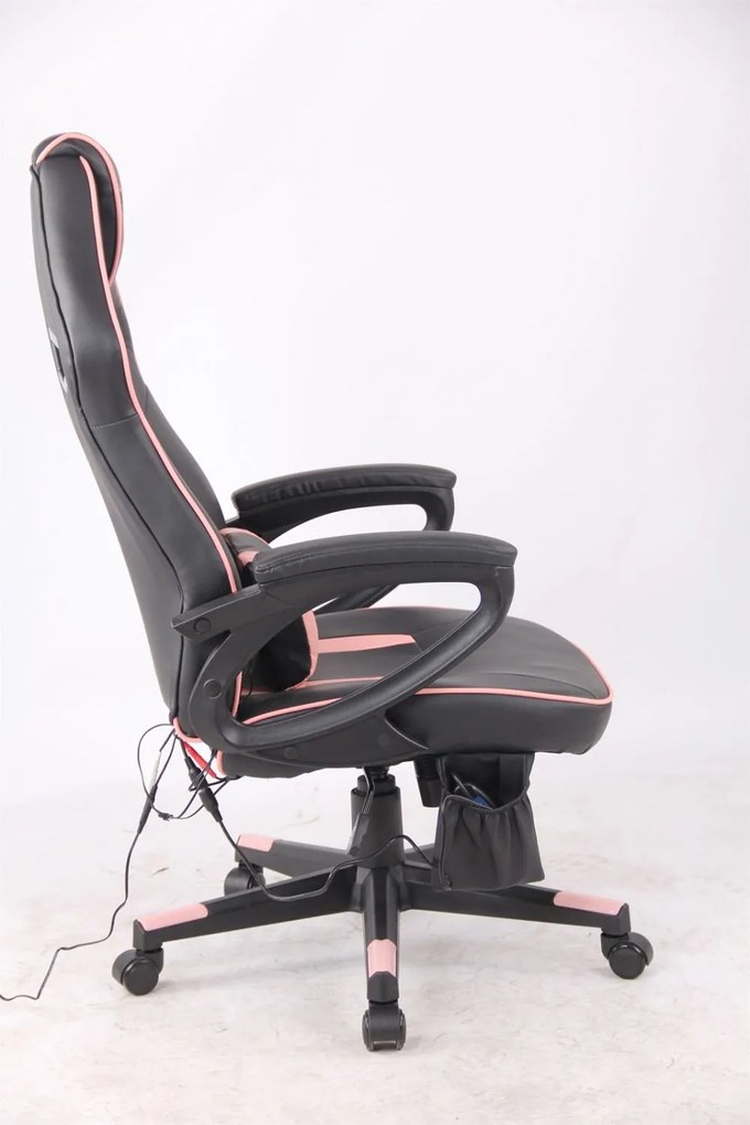 Scaun gaming cu masaj, pernă lombară, tetieră integrată, piele PU, SIG 781G5M7, Negru/Roz