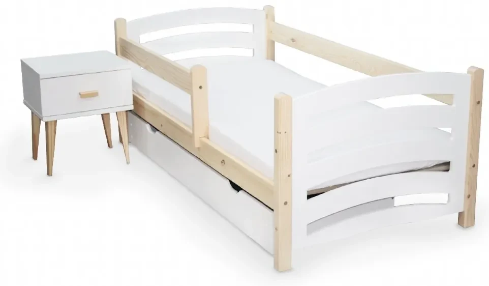 Pat pentru copii MELA 80 x 160 cm, alb–pin Saltea: saltea EASYSOFT 8 cm, Somiera: cu somiera din lamele