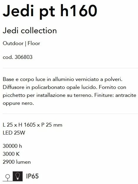 Stalp LED slim pentru iluminat exterior, IP65 Jedi pt h160 antracit
