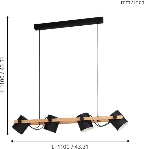 Eglo 43424 - Lustră pe cablu HORNWOOD 4xE27/28W/230V