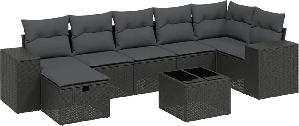 vidaXL Set mobilier de grădină cu perne, 8 piese, negru, poliratan