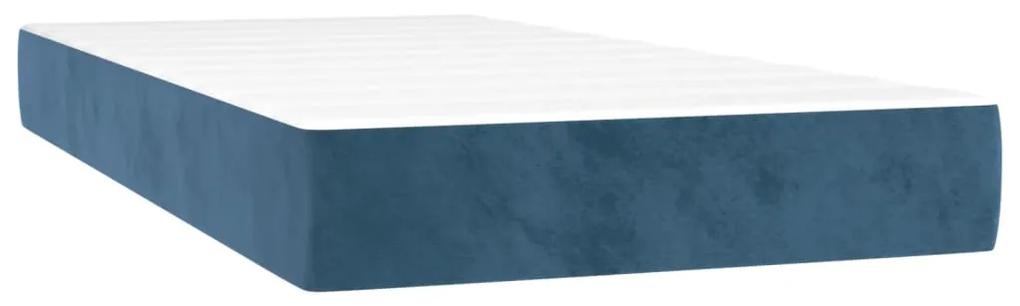 Pat box spring cu saltea, albastru inchis, 90x190 cm, catifea Albastru inchis, 90 x 190 cm, Design simplu