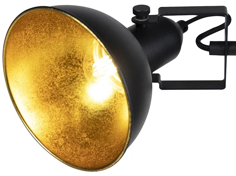 Lampă de podea industrială neagră cu auriu 3 lumini - Tommy