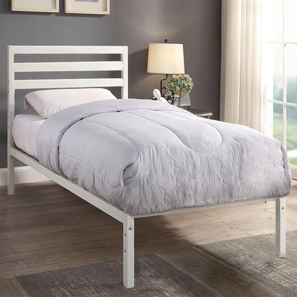 Cadru pat metalic Bella cu grilaj cadou-90x200 cm-alb