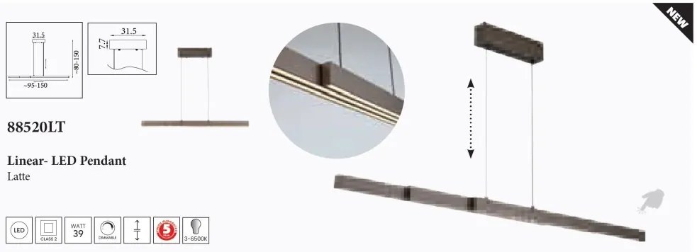 Lustra LED suspendata extensibila Linear Latte