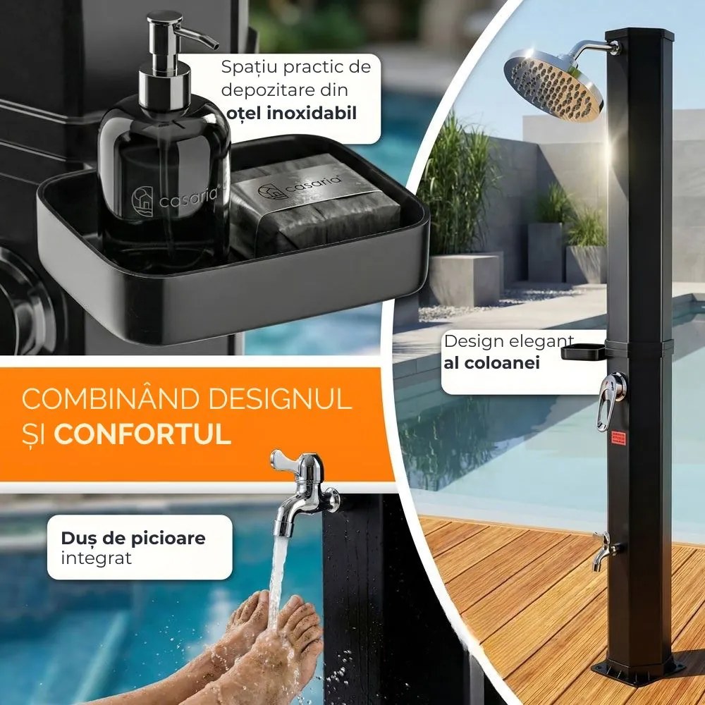 Duș solar cu capac HAVANA, 60 l, negru Casaria