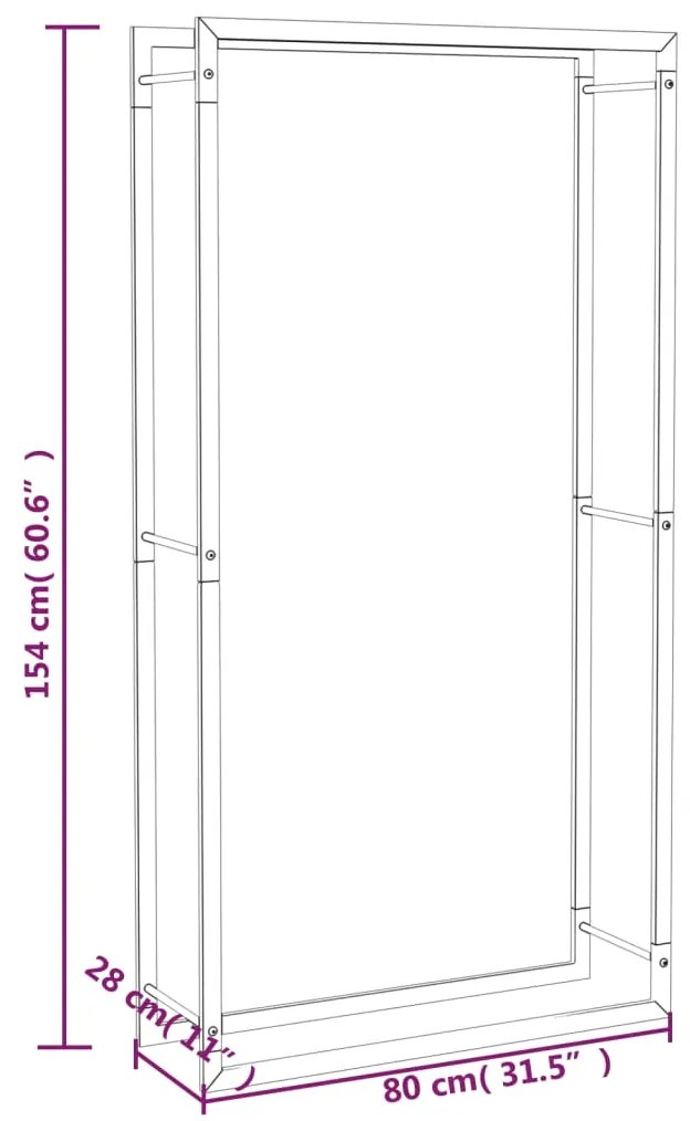 Suport pentru lemne de foc, negru mat, 80x28x154 cm, otel