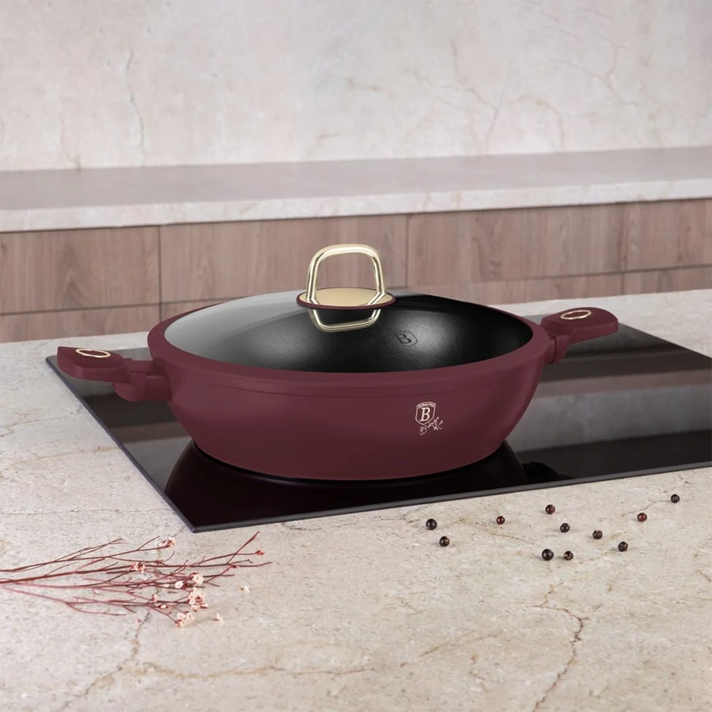 Cratita cu capac 30 cm 4,5L Leonardo Collection Berlinger Haus BH 8039, visiniu mat, mancarea nu se lipeste, compatibila cu inductie