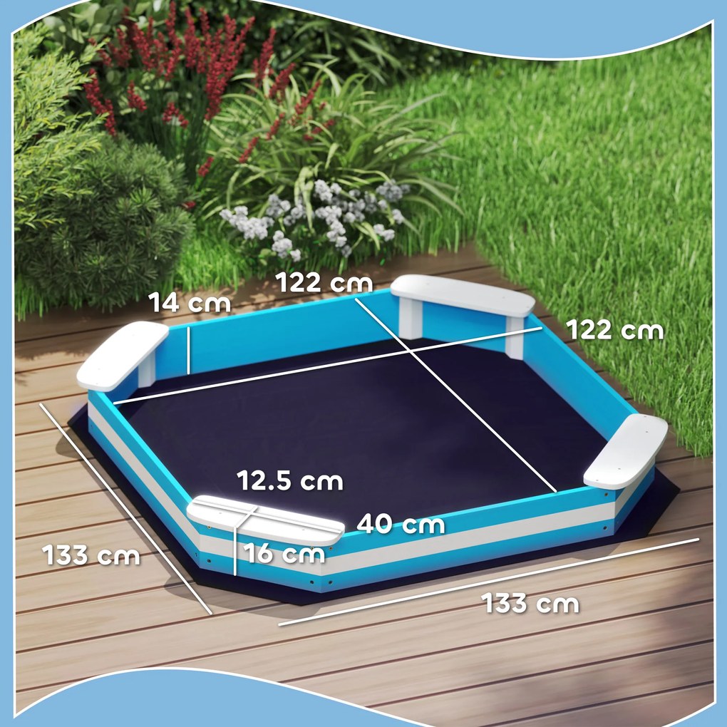 AIYAPLAY Cutie de Nisip pentru Copii 3-6 Ani cu 4 Locuri de Șezut în Colțuri, 133x133x16 cm, Albastru | Aosom Romania