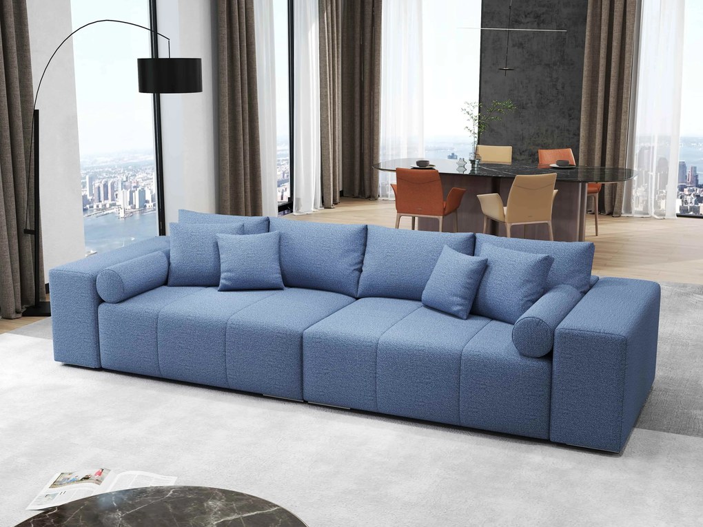 Canapea extensibilă dumonde cu ladă de depozitare si sezut confortabil din spuma high-density, Marbela Enjoy Blue XXL 295x100 cm