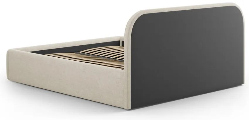 Pat matrimonial crem tapițat cu spațiu de depozitare cu somieră 140x200 cm Juno – Windsor & Co Sofas