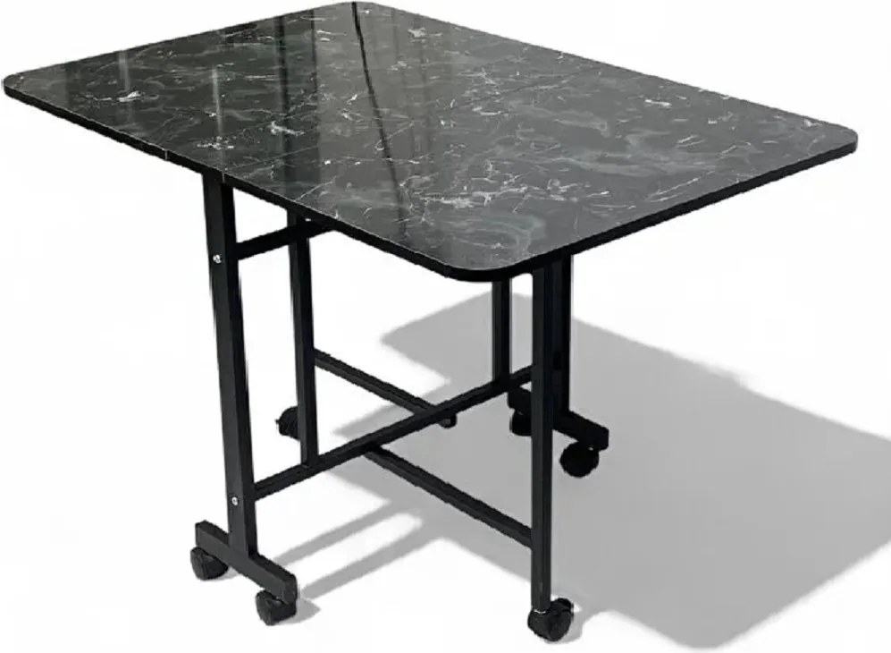Masa Bucatarie pliabila cu roti Homs negru marmorat 120 x 80 x 74 cm