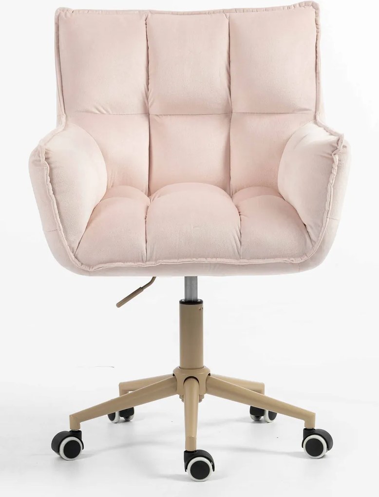 HR560K Scaun Catifea Roz Pudra cu Bază Crem