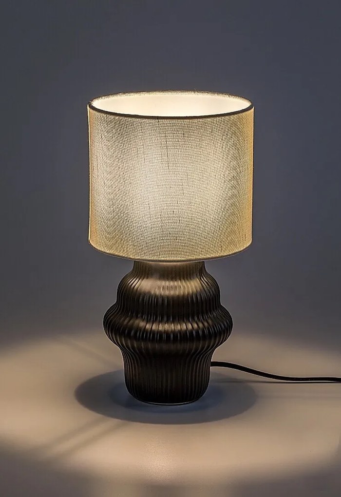 Lampa de masa ceramica neagra abajur alb Glimo