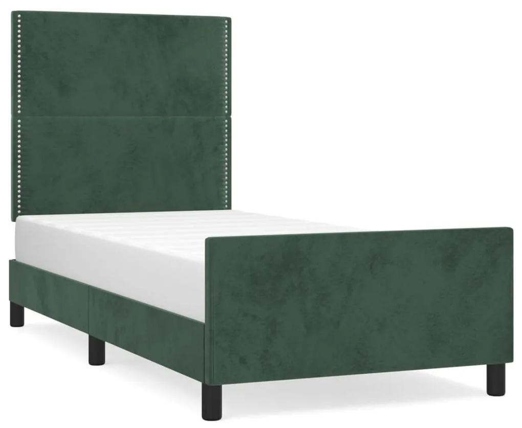 Cadru de pat cu tablie, verde inchis, 90x190 cm, catifea Verde inchis, 90 x 190 cm, Culoare unica si cuie de tapiterie