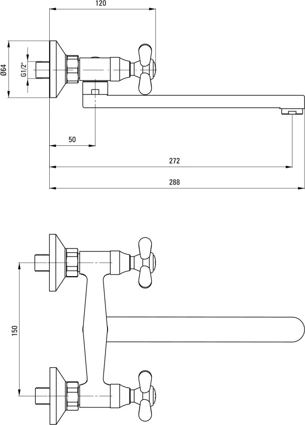 Symetrio Baterie pentru bucătărie, montare pe perete Finisaj: Crom BOS_080D