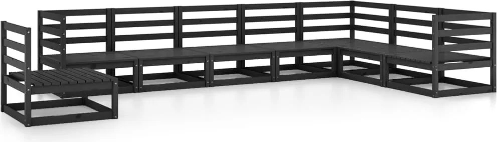 vidaXL Set mobilier de grădină, 8 piese, negru, lemn masiv de pin