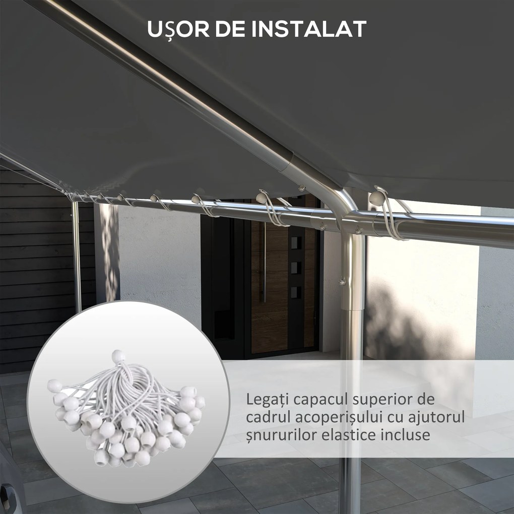 Outsunny Acoperiș Carport 10 x 20 ft, Husă de Schimb Rezistentă la UV cu Corzi Elastice, Gri Închis | Aosom Romania
