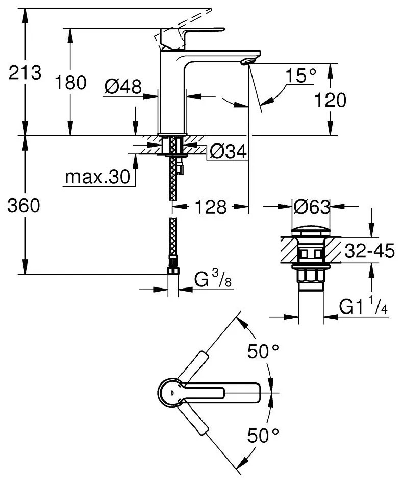 Baterie lavoar Grohe Lineare, cu ventil click-clack