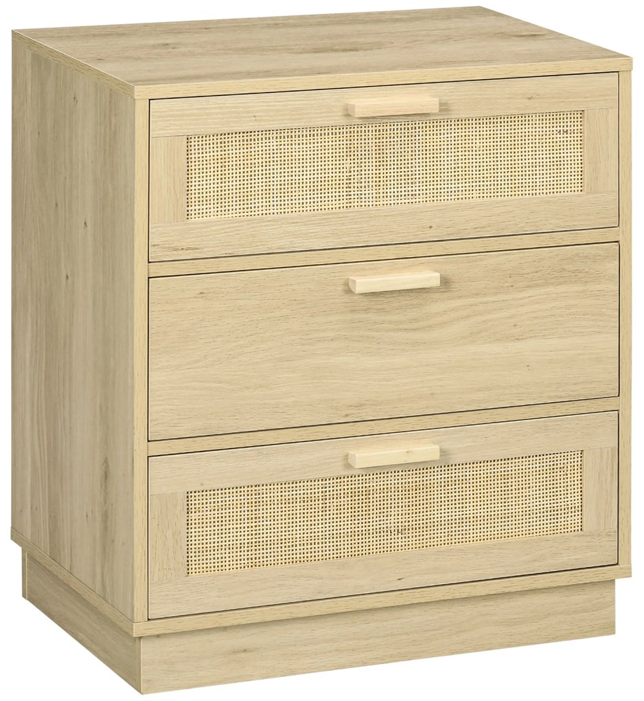 HOMCOM Comoda design boem din ratan cu 3 sertare, mobilier de depozitare pentru living, hol, intrare, lemn natural | Aosom Romania