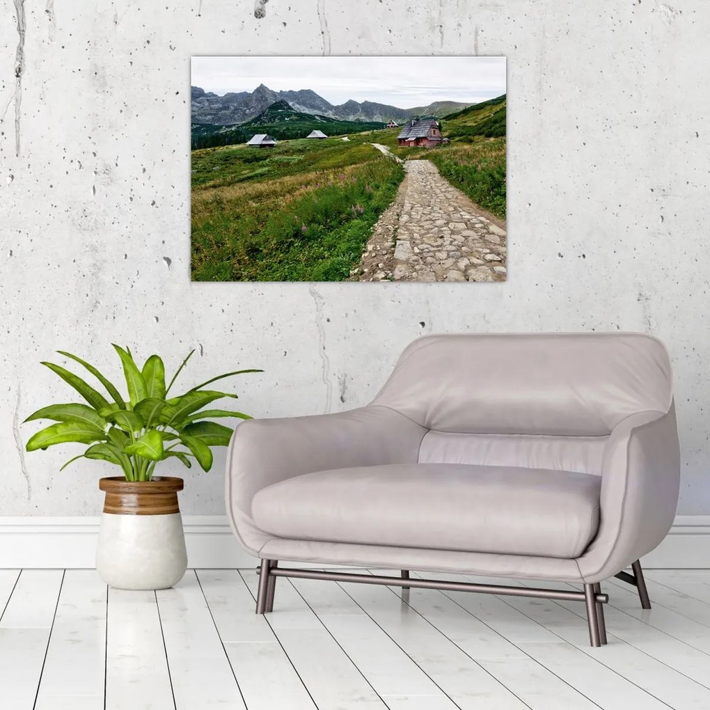 Tablou - Peisaj montan cu case (70x50 cm)