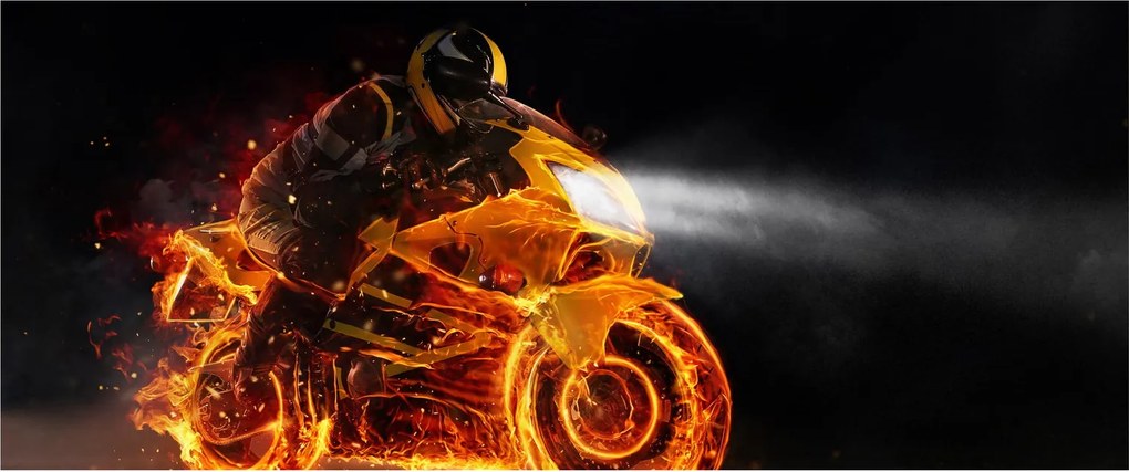 Tablou - Motociclist cu flăcări (120x50 cm)