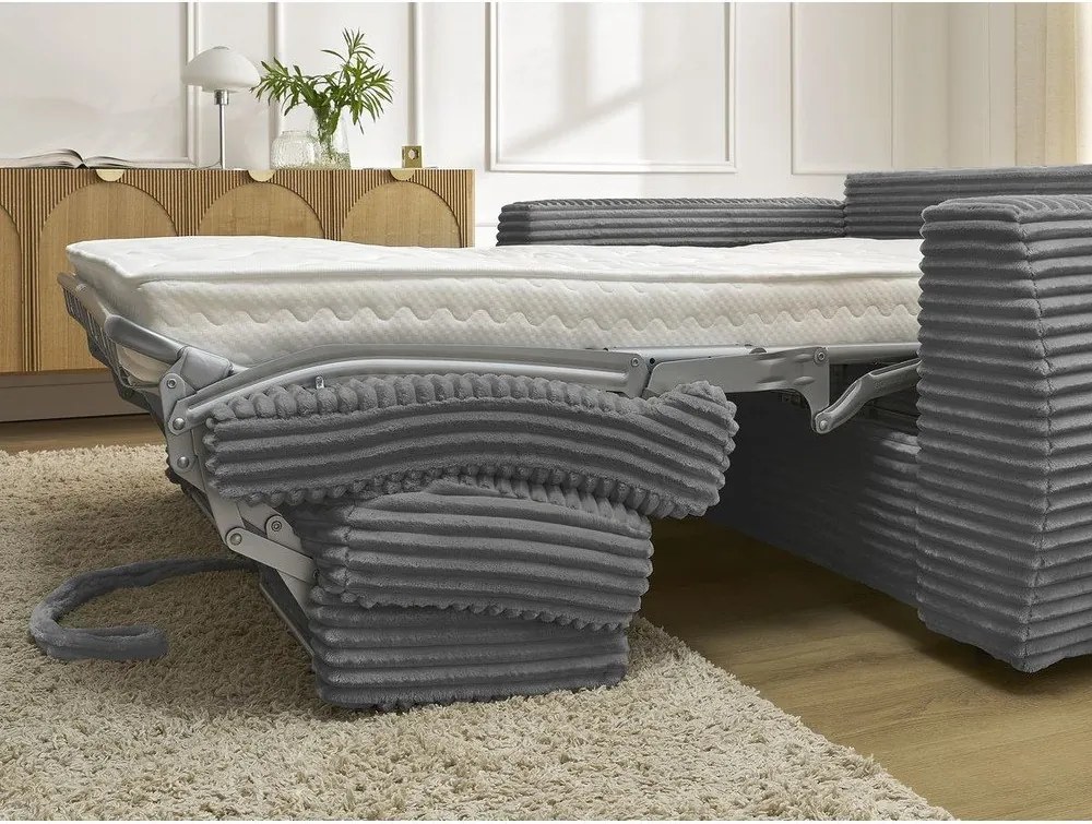 Canapea gri închis pentru dormitul zilnic/extensibilă cu tapițerie din catifea reiată 220 cm Hugo – Bobochic Paris